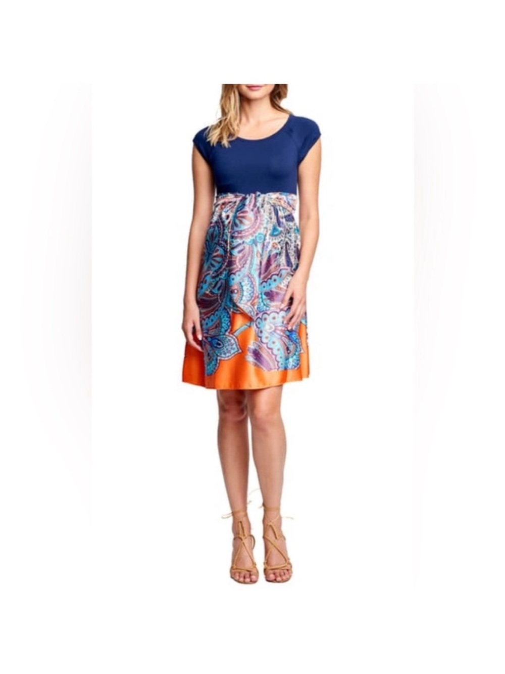 Maternal America Size Large Scoop Neck Front Tie Dress in Navy Paisley GUC